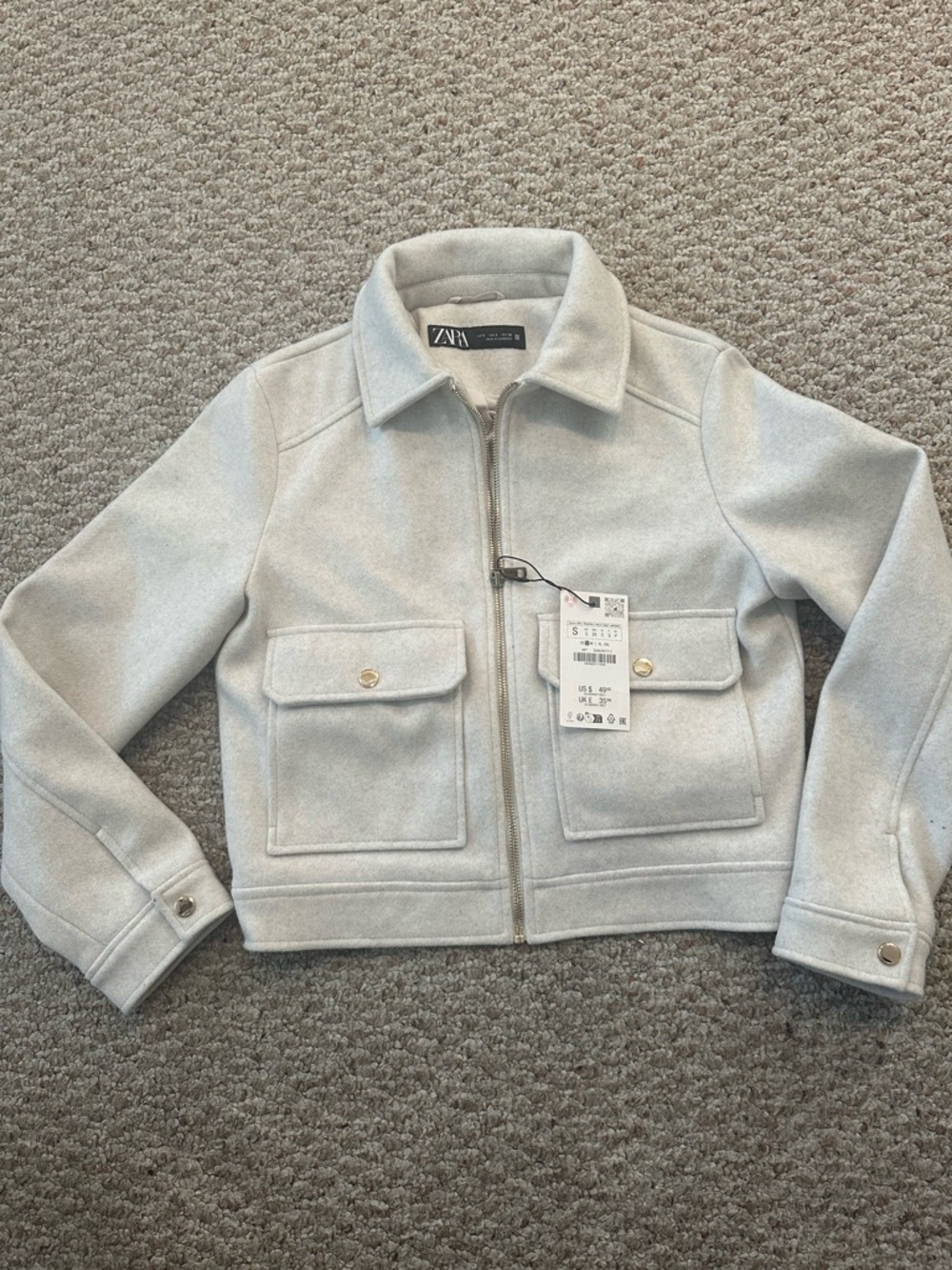 NWT Zara Light Gray Wool-Blend Zip-Up Jacket